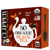 Clipper Tea front packaging showing 80 bags and eco labeling benefit