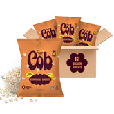 Cob front packaging of Seriously Cheesy popped sorghum showing branding and pack benefits