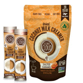 Coconut Cloud front packaging showing salted caramel sticks and convenience