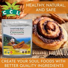 Coconut Country Living fine cinnamon powder closeup highlighting texture and aroma
