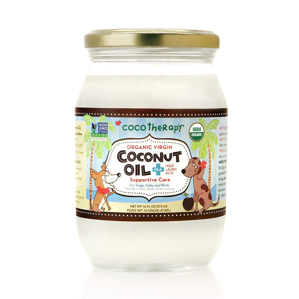 CocoTherapy jar front packaging showing 16 oz organic label and benefits