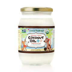 CocoTherapy jar front packaging showing 16 oz organic label and benefits