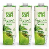 Cocoxim front packaging showing a 1L bottle and organic label benefit