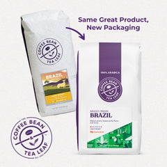 Coffee Bean & Tea Leaf close-up of Brazil Cerrado whole beans highlighting texture and roast clarity