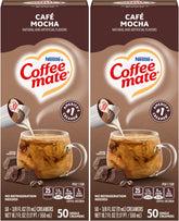 Coffee Mate front packaging showing two 50-count boxes and convenient servings