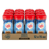 Coffee Mate front canister showing French Vanilla flavor and convenient storage benefit