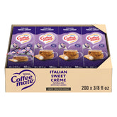 Coffee mate front packaging showing Italian Sweet Crème and tidy dispenser benefits