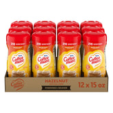 Coffee mate front canister showing hazelnut flavor and easy storage benefit