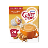 Coffee-mate Hazelnut front packaging showing pack of single-serve tubs for convenience