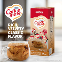 Coffee Mate being poured into hot coffee showing smooth blend benefit