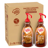Coffee mate front packaging shows salted caramel chocolate creamer and clear brand benefit