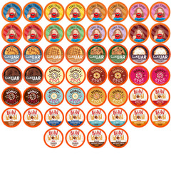 Coffee Pod Variety Packs front packaging showing 52-count assortment and benefits
