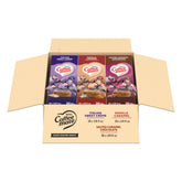 Coffee mate dispenser box front showing three flavors and neat display benefit