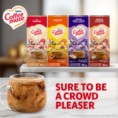 Coffee mate dispenser box open with singles arranged for easy access and tidy display