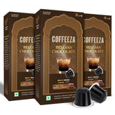 Coffeeza front packaging showing Belgian Chocolate pods and clear flavor label for fast recognition