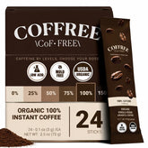 COFFREE front packaging showing 24-count sticks and organic label, convenient portability