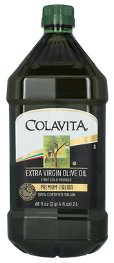 Colavita 2L jug front view showing brand and size, highlighting value