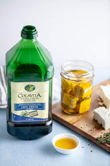 Colavita oil closeup highlighting smooth texture and natural golden color