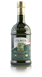 Colavita front bottle showing clear glass and balanced flavor benefit