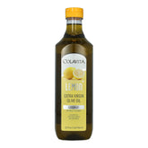 Colavita front label showing lemon flavored extra virgin olive oil and serving suggestion