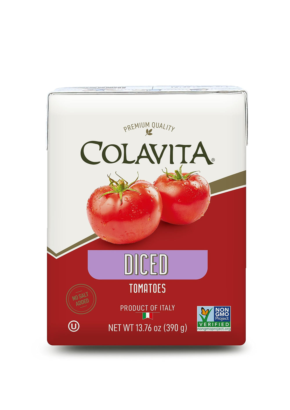 Colavita Recart diced tomatoes front packaging showing brand and size benefit