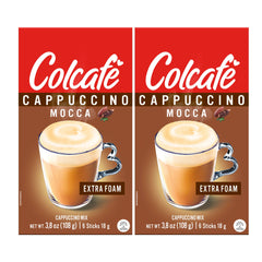 COLCAFE front packaging showing two 6-stick packs and Colombian coffee branding for quick indulgence