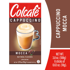 COLCAFE prepared cappuccino in a mug with foam, highlighting creamy taste and fast preparation