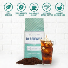 COLD BREW LAB French press being pressed demonstrating full-bodied, low-acid brew