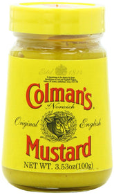 Colman's front packaging showing label and 3.53 oz jar, highlights heritage brand