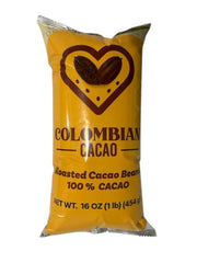 Colombian Cacao front packaging showing 16 oz bag and product benefit of freshness