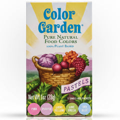 COLOR GARDEN front packaging showing five pastel packets and brand benefits