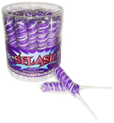 COLORSPLASH LOLLIPOPS clear jar front showing 30 purple grape pops for easy display