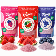 Colorwayz front packaging showing three 8 oz resealable pouches, convenient for parties