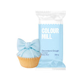Colour Mill front packaging showing baby blue 8.8oz fondant for easy cake covering