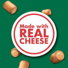 Combos close-up of filled pretzel showing cheesy pizza filling