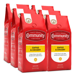 Community Coffee front packaging showing six 12oz bags, clear pantry benefit