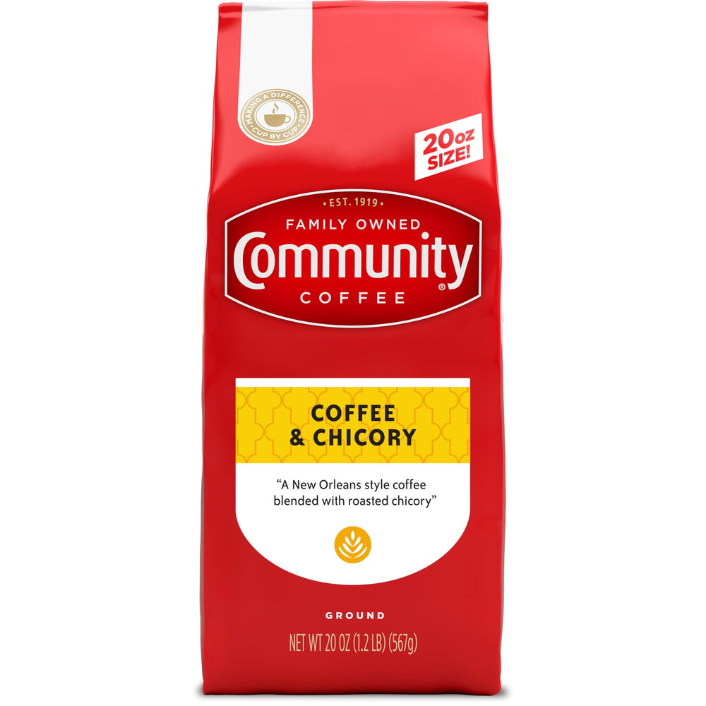 Community Coffee front of 20oz bag showing brand and blend benefits