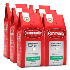 Community Coffee front packaging showing six 12oz bags and clear branding benefit convenience