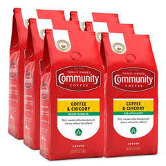 Community Coffee front packaging showing brand and chicory blend benefit of authentic New Orleans flavor