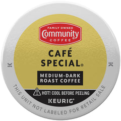 Close-up of a Community Coffee K-Cup pod showing lid detail and easy single-serve brewing