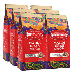 Community Coffee front packaging showing six 12oz bags and festive design benefit convenience