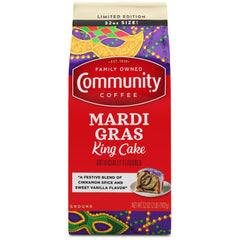 Community Coffee front packaging showing 32 oz bag and festive branding for convenience