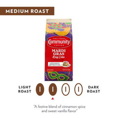 Community Coffee ground coffee on spoon highlighting texture and aromatic cinnamon benefit