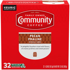 Community Coffee brewed cup top view showing creamy praline aroma