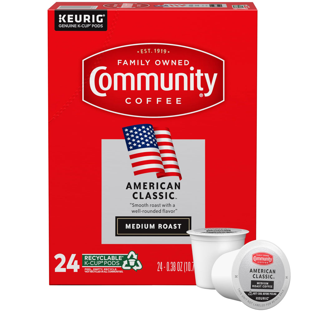 Community Coffee front box image showing 24-count pods and clear branding, quick selection benefit