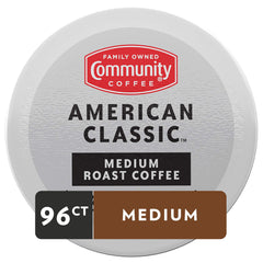 Community Coffee close-up of a single K-Cup compatible pod highlighting roast and sealed freshness benefit