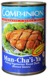 Companion Peking Vegetarian Roast Duck front packaging showing product label and can benefit