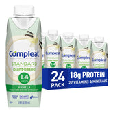 Compleat front packaging 24-pack showing vanilla flavor and convenience