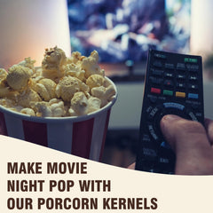 Concession Essentials kernel close-up texture showing large grains benefit: consistent pops