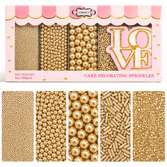 Confect front packaging showing champagne gold sprinkles and elegant appeal